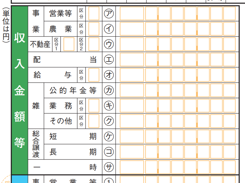 確定申告書：収入金額等